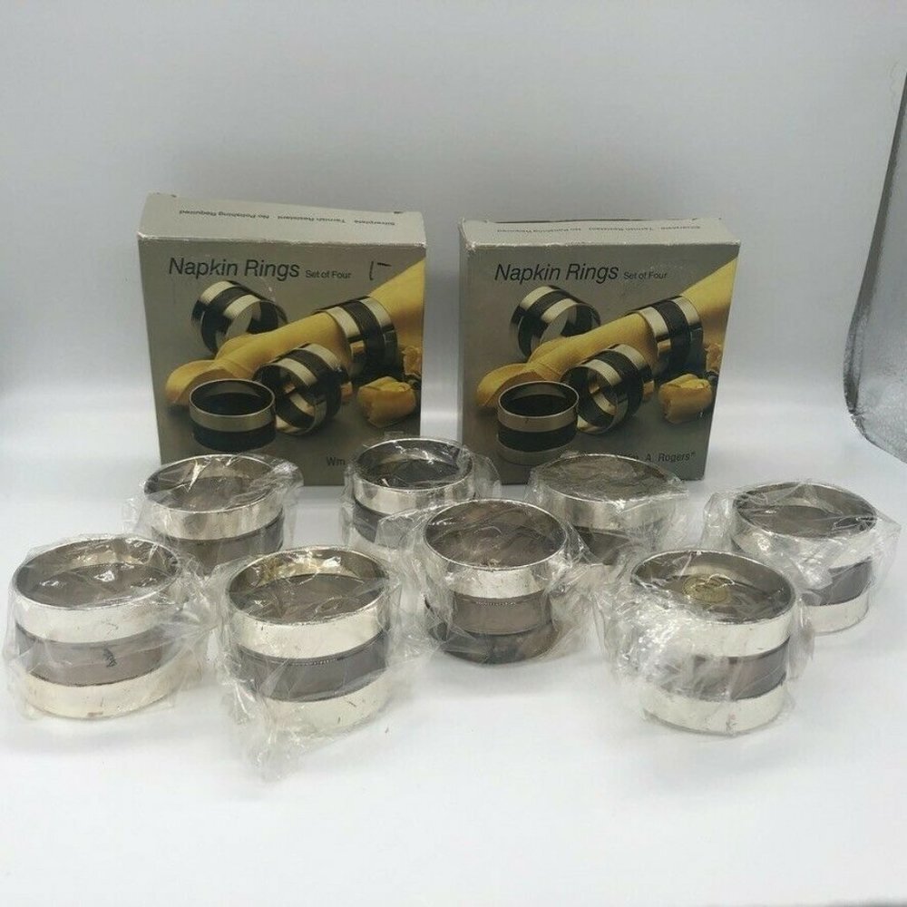 8 Oneida Silversmith Wm A Rogers Napkin Ring Banded 2 Sets of 4